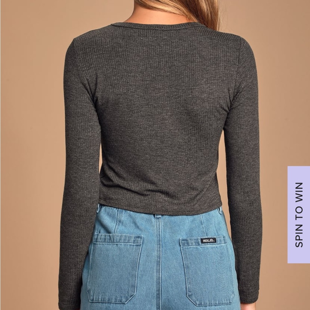 Lulu’s Grey Long Sleeve Ribbed Top Size Small